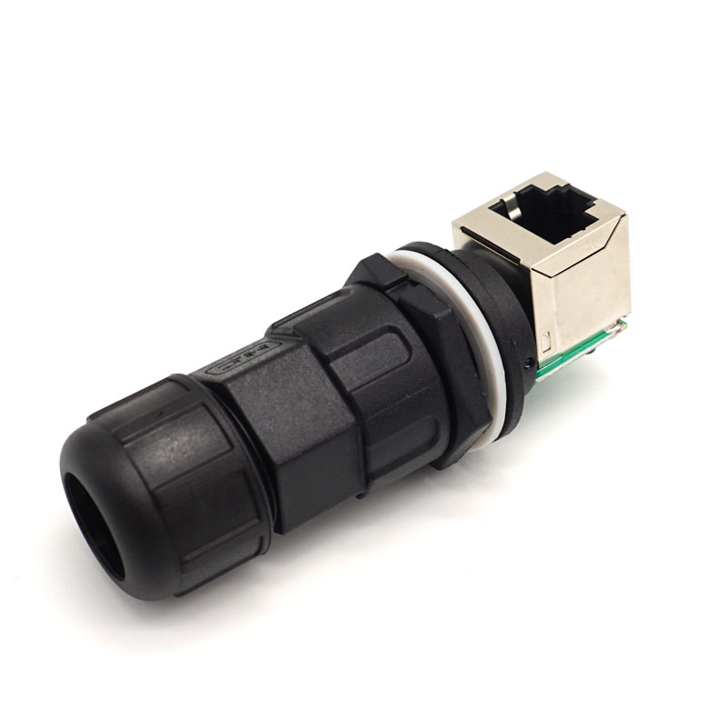 90degree cat5e IP67 Panel Mounted feMale Female Waterproof RJ45 inline coupler Connector