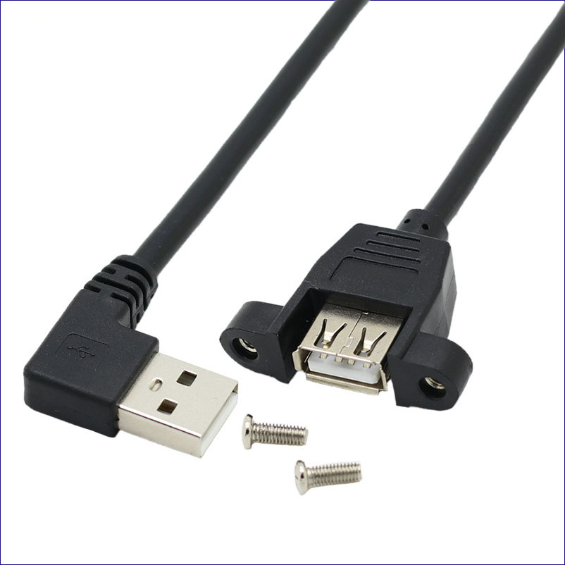  Screws Panel Mount 1m 2.0 A Male to Female usb 2.0 90 degree angled usb2.0 Extension Cable cord